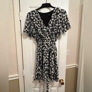 Maison Tara Black and White Floral Mini Dress